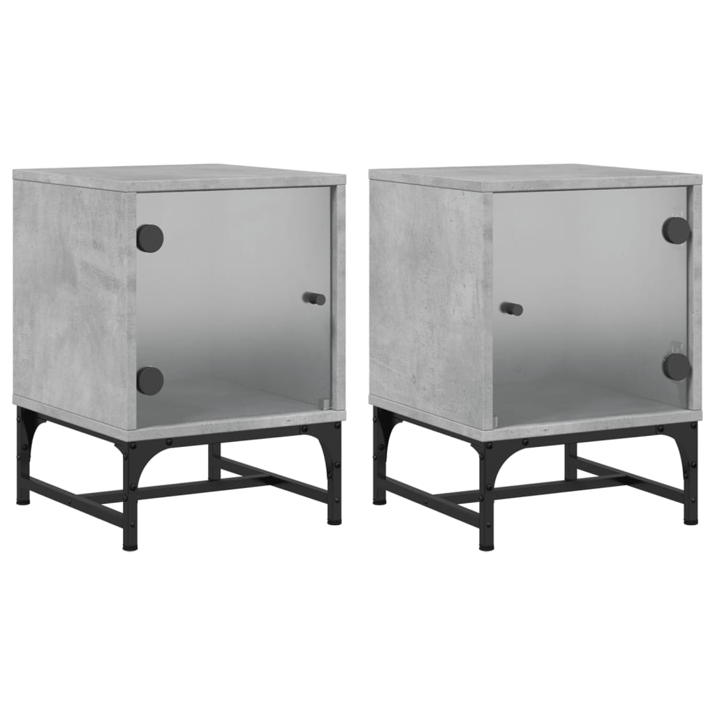Nachtkastjes Met Glazen Deuren 2 St 35X37X50 Cm Betongrijs