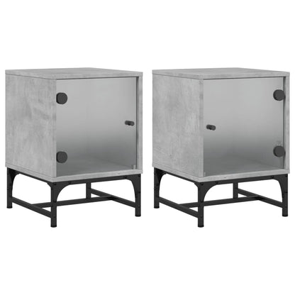 Nachtkastjes Met Glazen Deuren 2 St 35X37X50 Cm Betongrijs