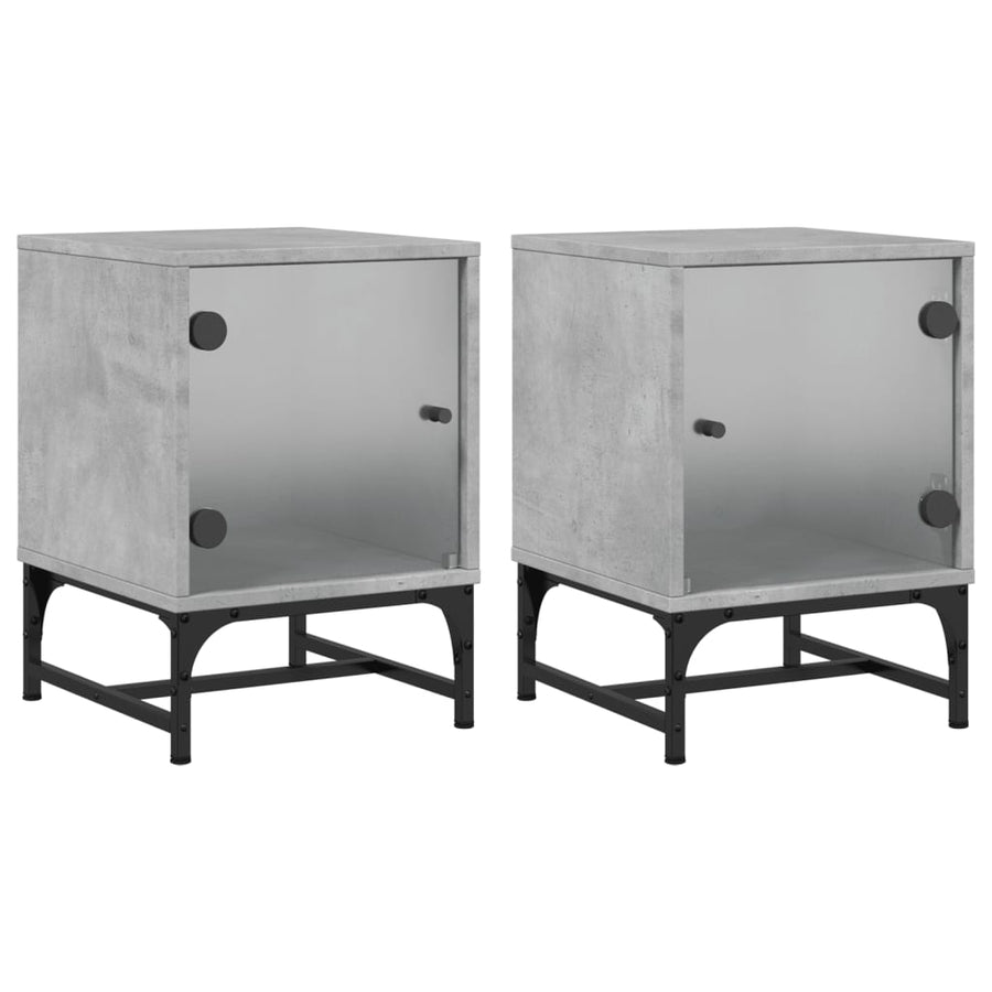 Nachtkastjes Met Glazen Deuren 2 St 35X37X50 Cm Betongrijs