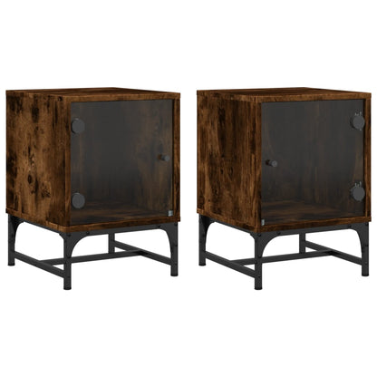 Nachtkastjes Met Glazen Deuren 2 St 35X37X50 Cm Gerookt Eiken