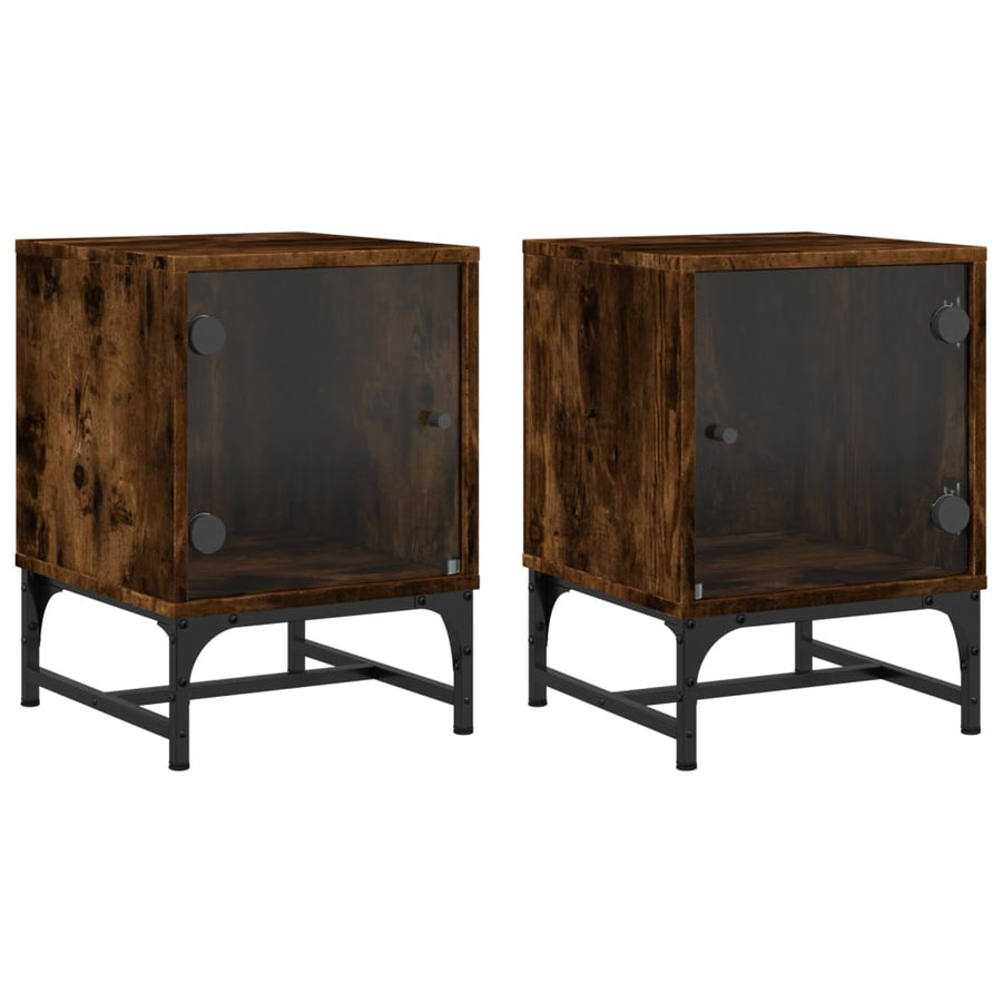 Nachtkastjes Met Glazen Deuren 2 St 35X37X50 Cm Gerookt Eiken