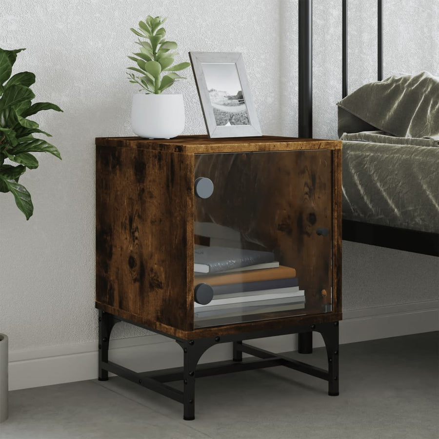 Nachtkastjes Met Glazen Deuren 2 St 35X37X50 Cm Gerookt Eiken