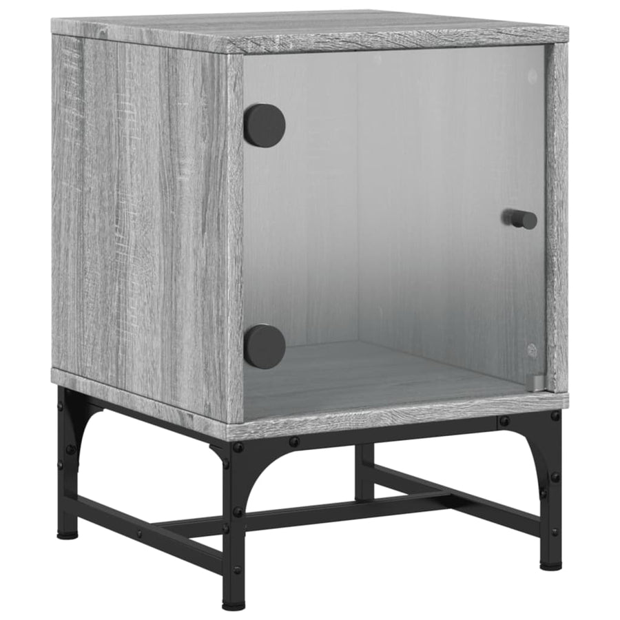 Nachtkastje Met Glazen Deur 35X37X50 Cm Grijs Sonoma Eikenkleur