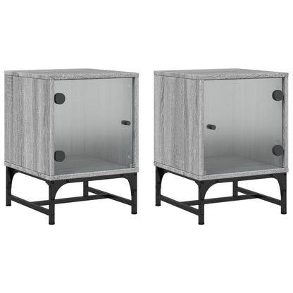 Nachtkastjes Met Glazen Deuren 2 St 35X37X50 Cm Grijs Sonoma