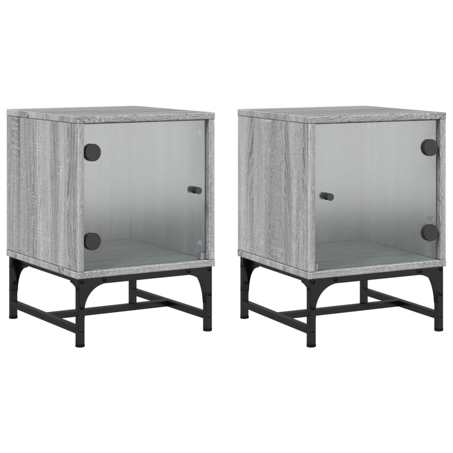Nachtkastjes Met Glazen Deuren 2 St 35X37X50 Cm Grijs Sonoma