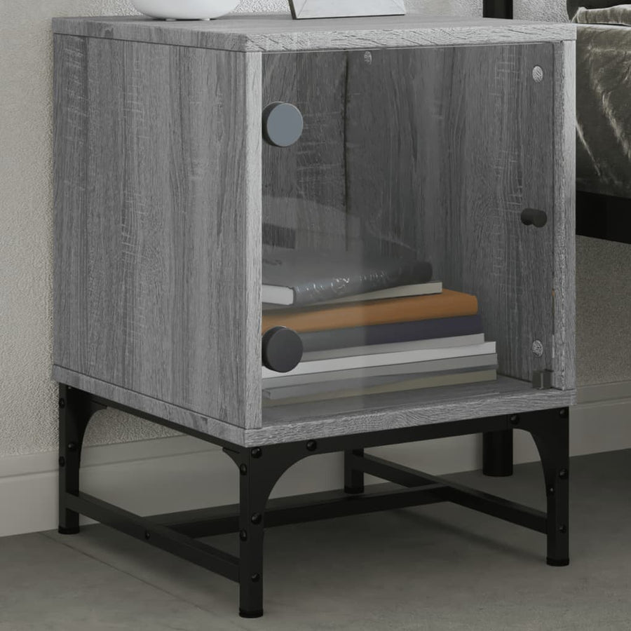 Nachtkastjes Met Glazen Deuren 2 St 35X37X50 Cm Grijs Sonoma