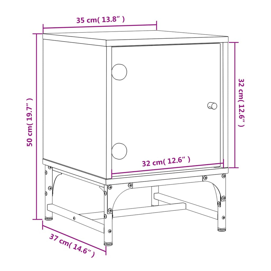 Nachtkastjes Met Glazen Deuren 2 St 35X37X50 Cm Grijs Sonoma