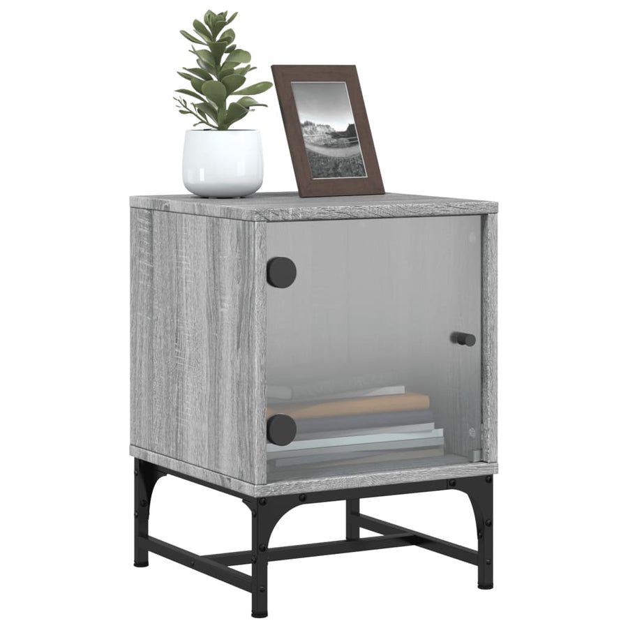 Nachtkastjes Met Glazen Deuren 2 St 35X37X50 Cm Grijs Sonoma