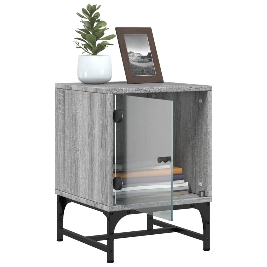 Nachtkastjes Met Glazen Deuren 2 St 35X37X50 Cm Grijs Sonoma