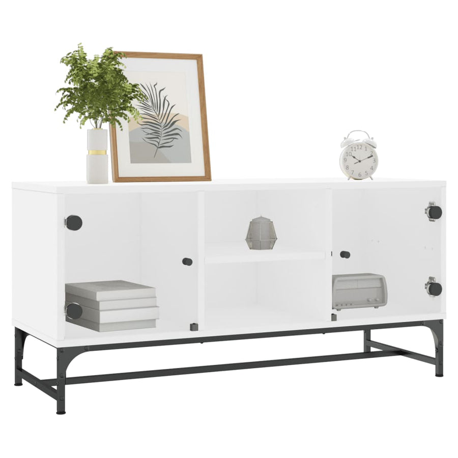 Tv-Meubel Met Glazen Deuren 02X37X50 Cm Wit