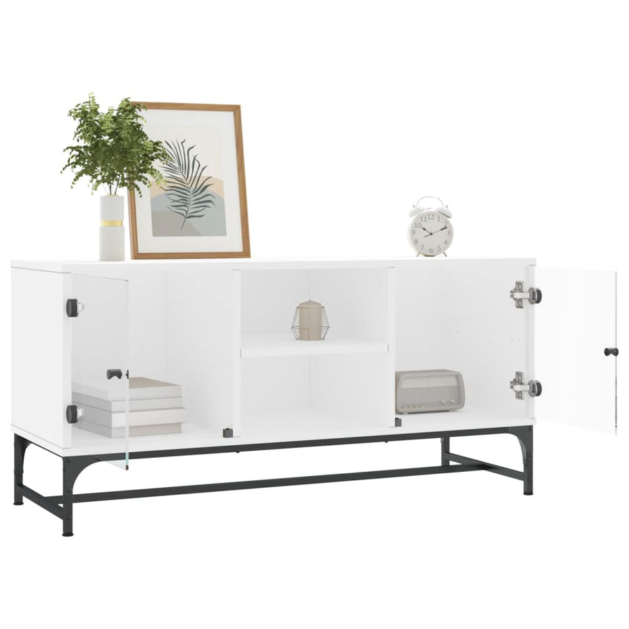 Tv-Meubel Met Glazen Deuren 02X37X50 Cm Wit