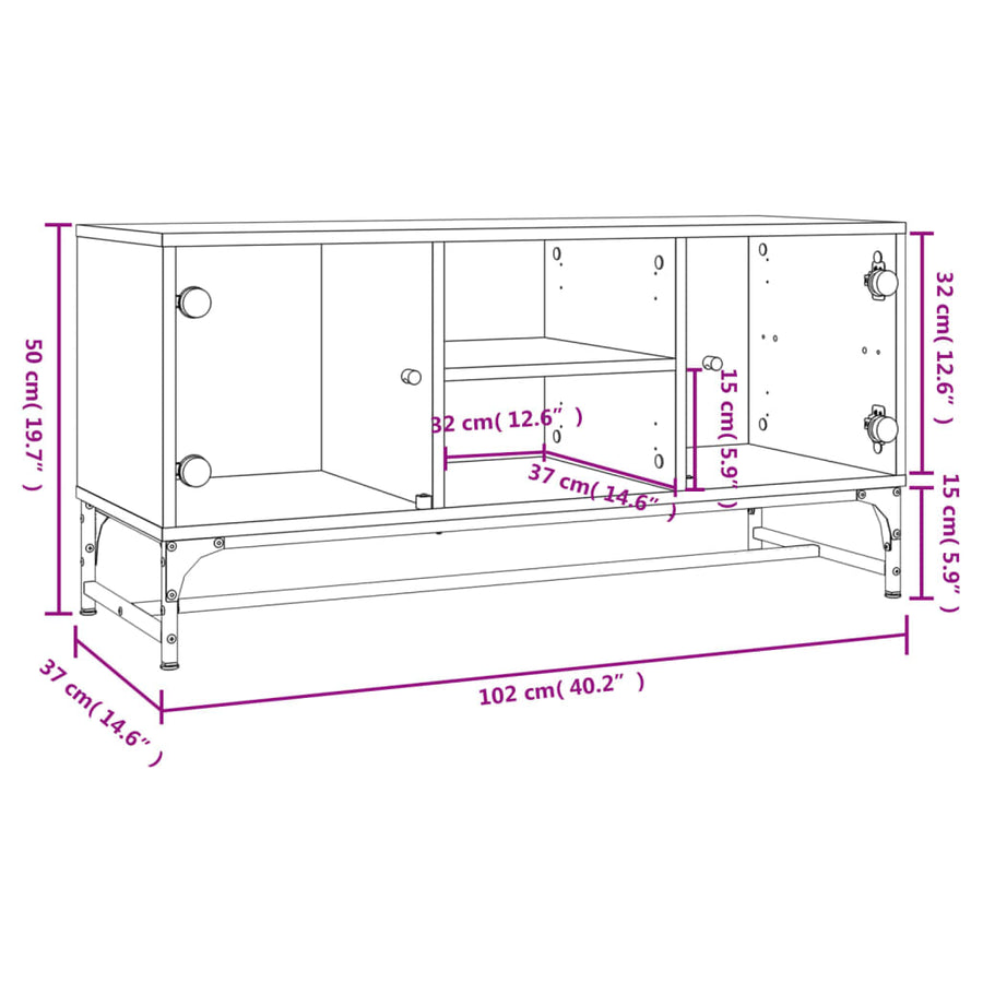 Tv-Meubel Met Glazen Deuren 02X37X50 Cm Wit