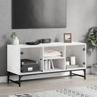 TV stand with glass doors 102x37x50 cm white