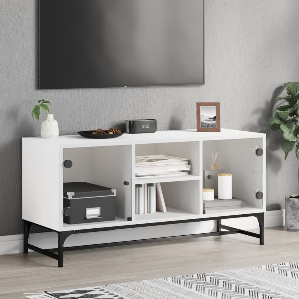 Tv-Meubel Met Glazen Deuren 02X37X50 Cm Wit