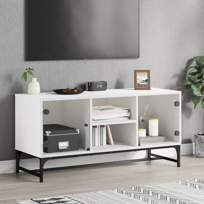 Tv-Meubel Met Glazen Deuren 02X37X50 Cm Wit