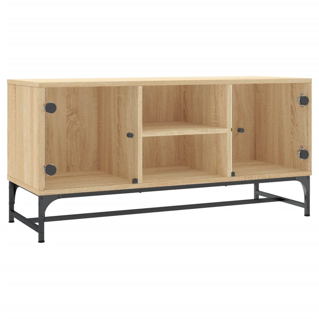 Tv-Meubel Met Glazen Deuren 02X37X50 Cm Kleurig Sonoma eiken