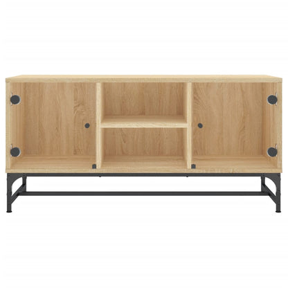 Tv-Meubel Met Glazen Deuren 02X37X50 Cm Kleurig Sonoma eiken