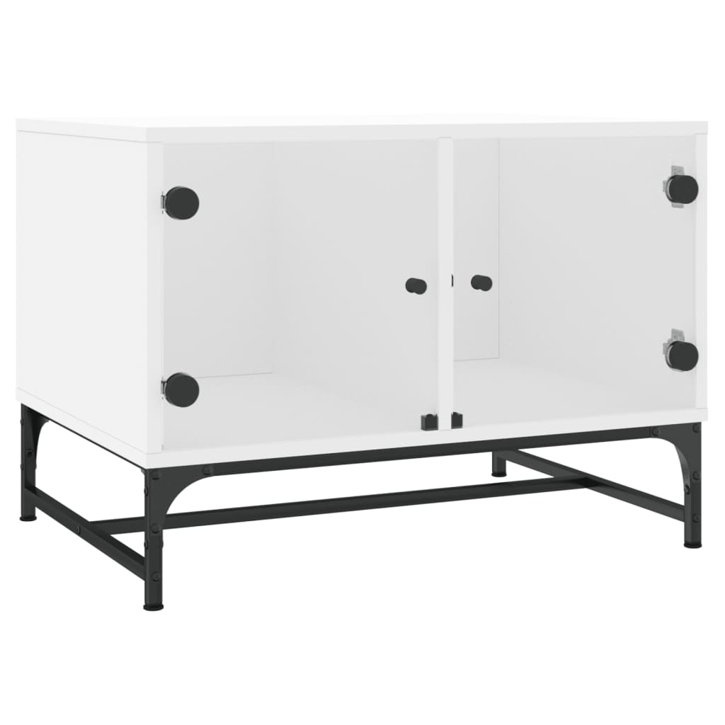 Salontafel Met Glazen Deuren 68,5X50X50 Cm Wit