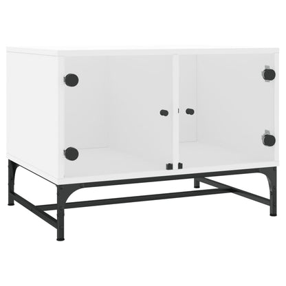 Salontafel Met Glazen Deuren 68,5X50X50 Cm Wit