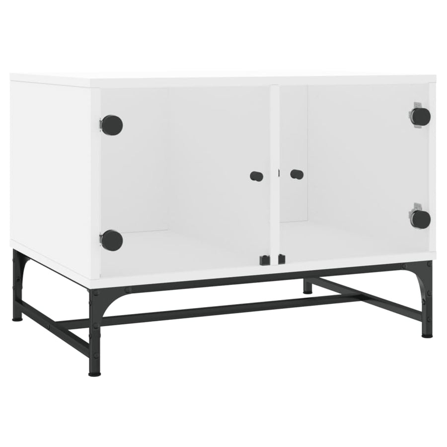 Salontafel Met Glazen Deuren 68,5X50X50 Cm Wit