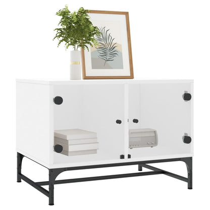 Salontafel Met Glazen Deuren 68,5X50X50 Cm Wit
