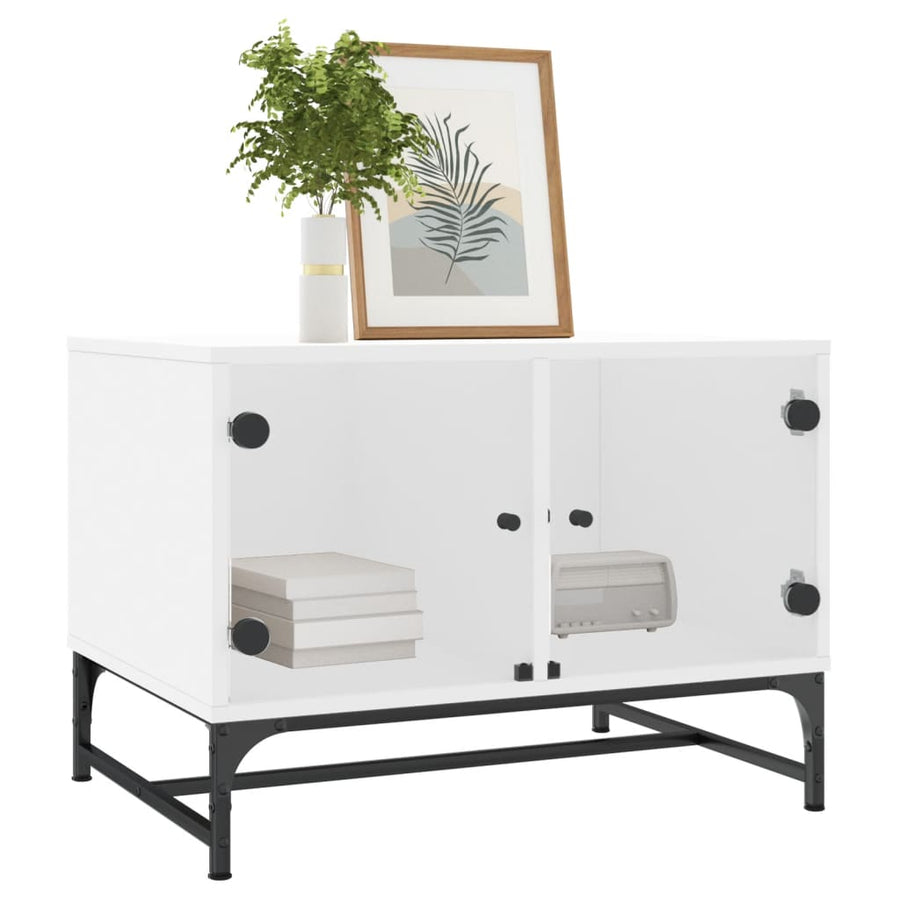 Salontafel Met Glazen Deuren 68,5X50X50 Cm Wit