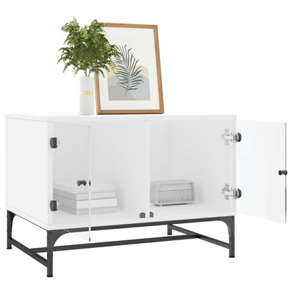 Salontafel Met Glazen Deuren 68,5X50X50 Cm Wit