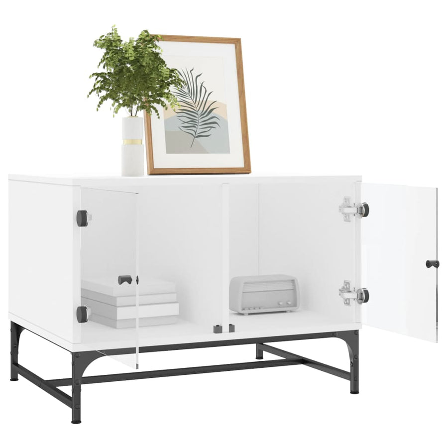 Salontafel Met Glazen Deuren 68,5X50X50 Cm Wit