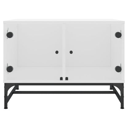 Salontafel Met Glazen Deuren 68,5X50X50 Cm Wit