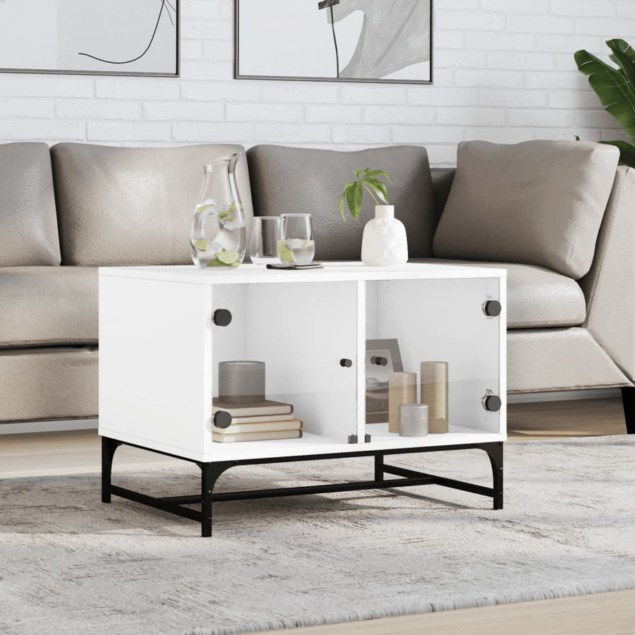 Salontafel Met Glazen Deuren 68,5X50X50 Cm Wit