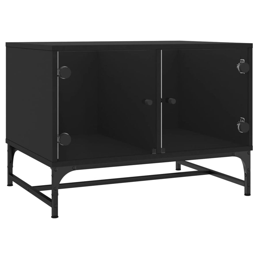 Salontafel Met Glazen Deuren 68,5X50X50 Cm Zwart