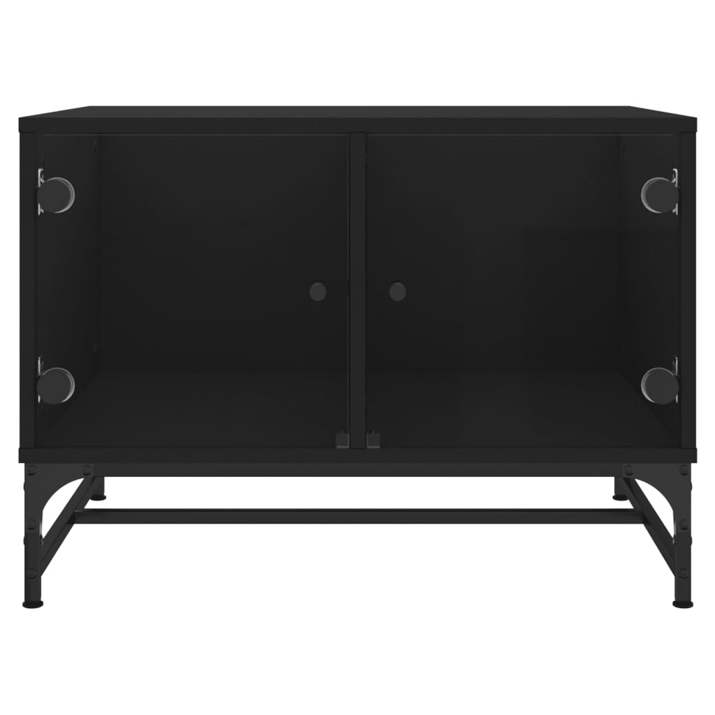 Salontafel Met Glazen Deuren 68,5X50X50 Cm Zwart