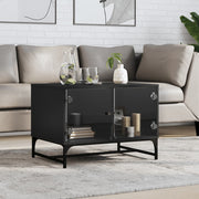 Salontafel 68,5x50x50 cm zwart met glazen deuren