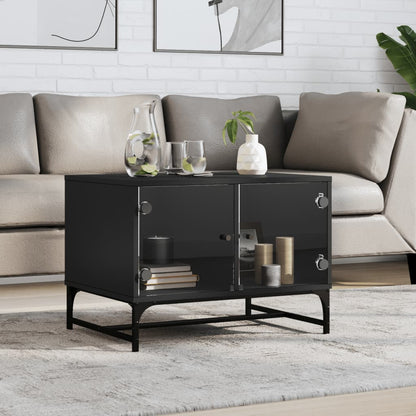 Salontafel Met Glazen Deuren 68,5X50X50 Cm Zwart