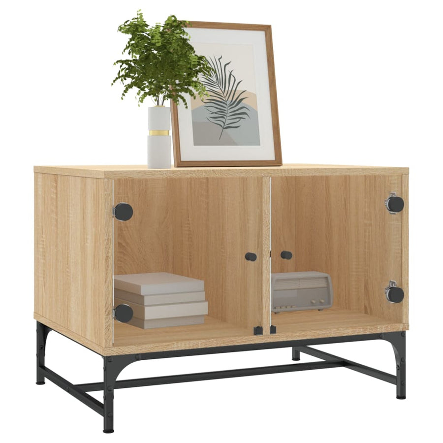 Salontafel Met Glazen Deuren 68,5X50X50 Cm Kleurig Sonoma eiken