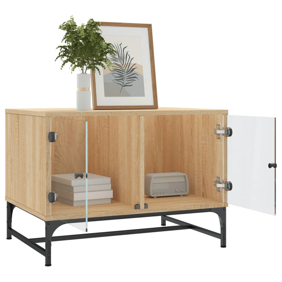 Salontafel Met Glazen Deuren 68,5X50X50 Cm Kleurig Sonoma eiken