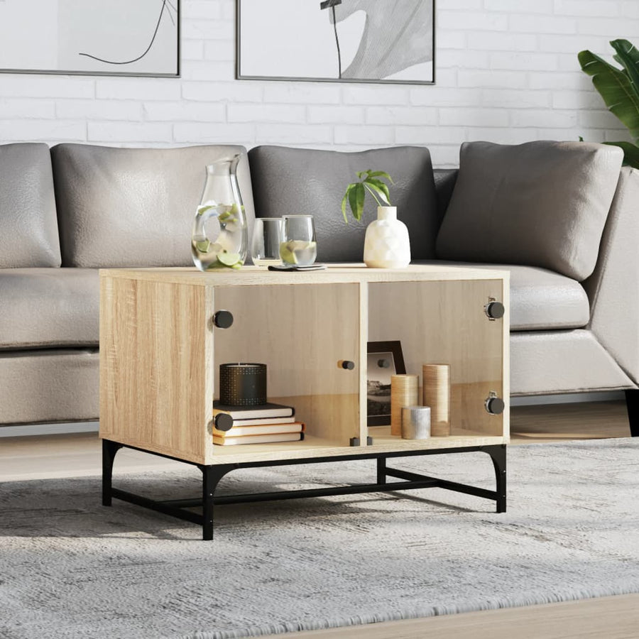 Salontafel Met Glazen Deuren 68,5X50X50 Cm Kleurig Sonoma eiken