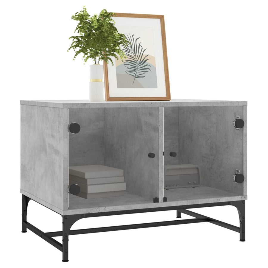 Salontafel Met Glazen Deuren 68,5X50X50 Cm Betongrijs