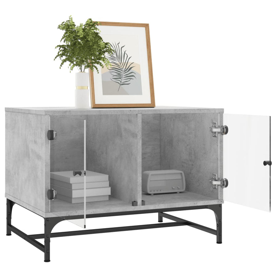 Salontafel Met Glazen Deuren 68,5X50X50 Cm Betongrijs