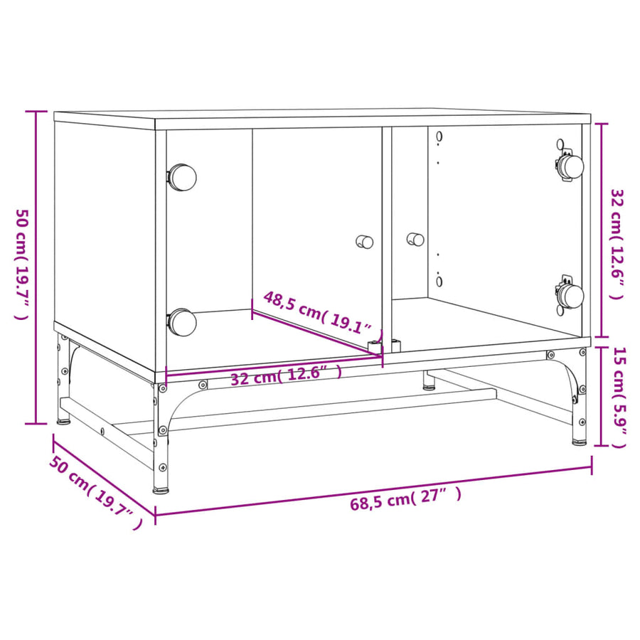 Salontafel Met Glazen Deuren 68,5X50X50 Cm Betongrijs