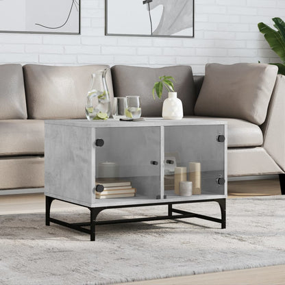 Salontafel Met Glazen Deuren 68,5X50X50 Cm Betongrijs