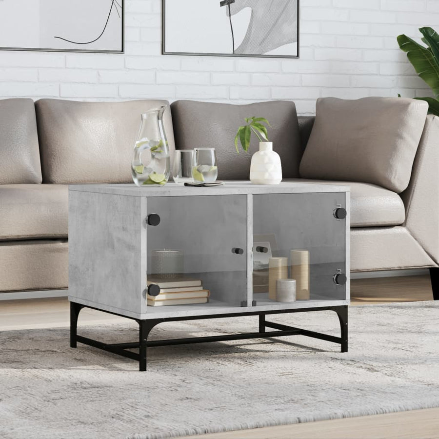 Salontafel Met Glazen Deuren 68,5X50X50 Cm Betongrijs