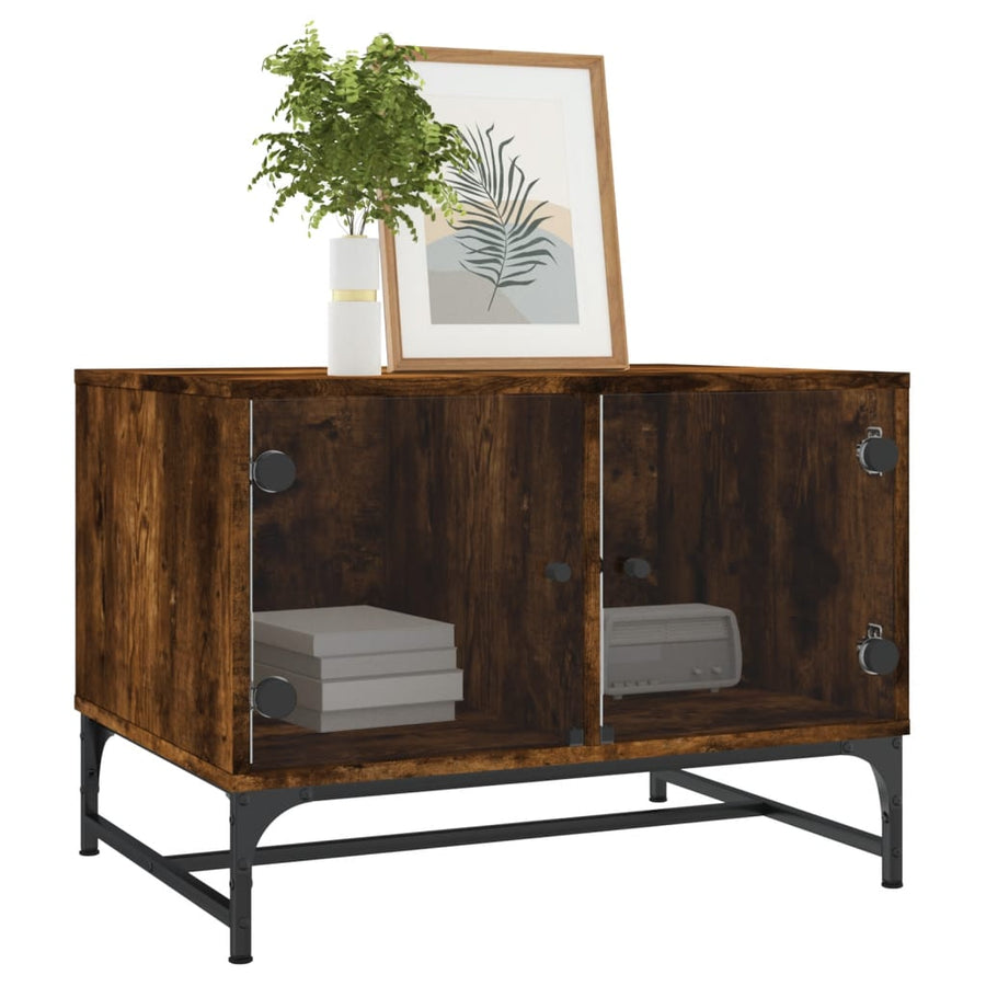 Salontafel Met Glazen Deuren 68,5X50X50 Cm Kleurig Gerookt eiken