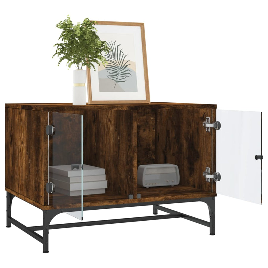 Salontafel Met Glazen Deuren 68,5X50X50 Cm Kleurig Gerookt eiken