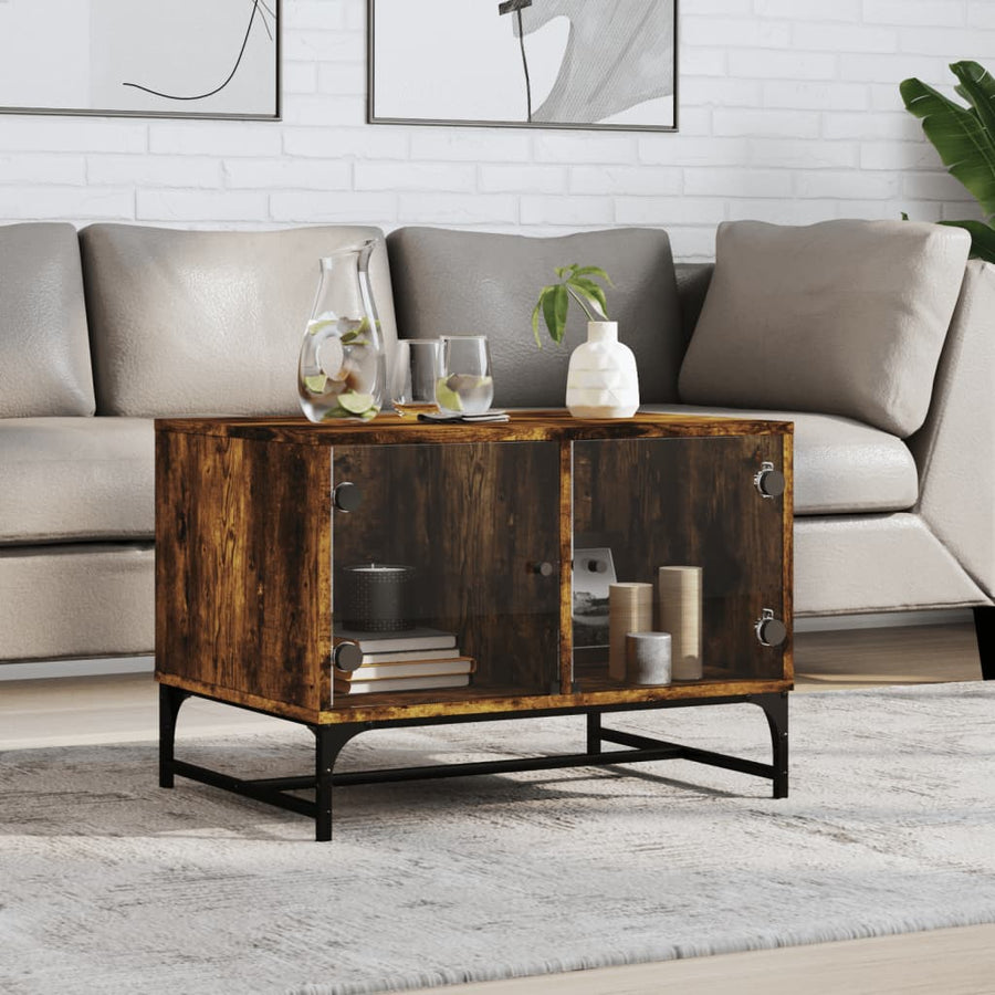 Salontafel Met Glazen Deuren 68,5X50X50 Cm Kleurig Gerookt eiken