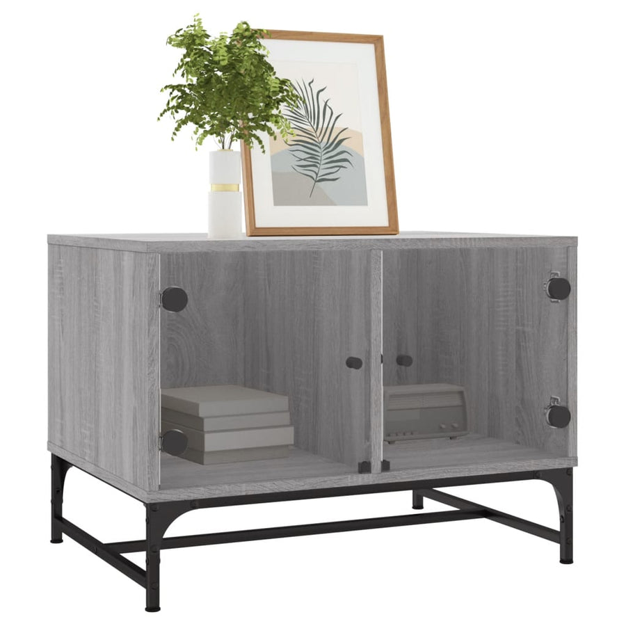 Salontafel Met Glazen Deuren 68,5X50X50 Cm Eiken Grijs sonoma
