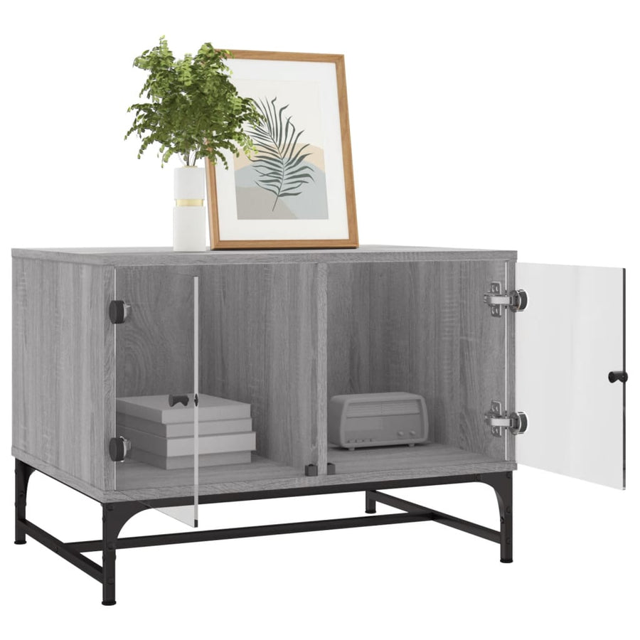 Salontafel Met Glazen Deuren 68,5X50X50 Cm Eiken Grijs sonoma