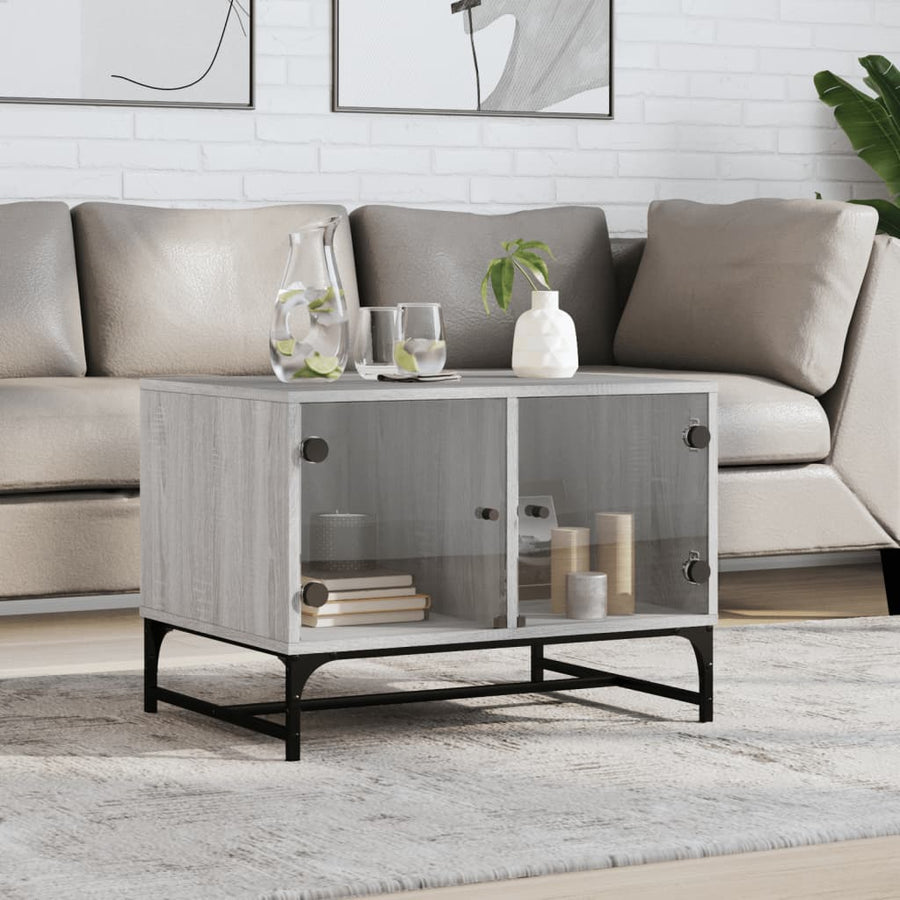Salontafel Met Glazen Deuren 68,5X50X50 Cm Eiken Grijs sonoma