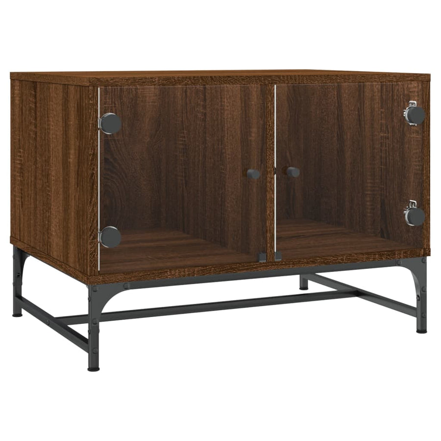 Salontafel Met Glazen Deuren 68,5X50X50 Cm Gerookt Eikenkleurig bruin eikenkleur