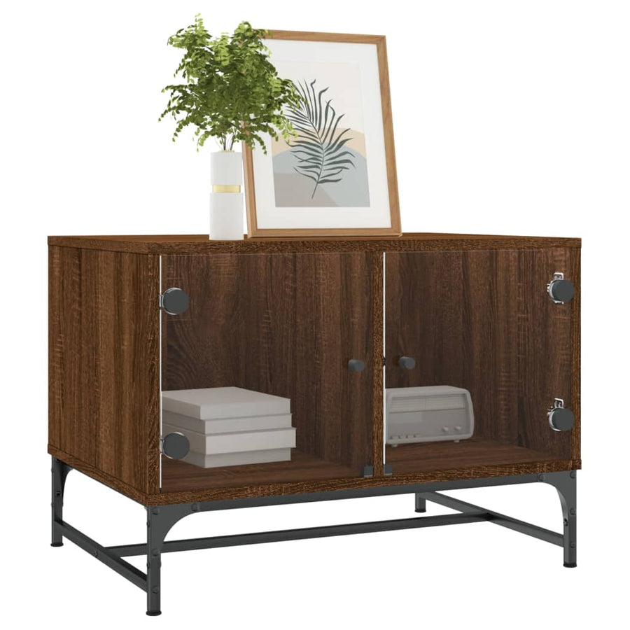 Salontafel Met Glazen Deuren 68,5X50X50 Cm Gerookt Eikenkleurig bruin eikenkleur